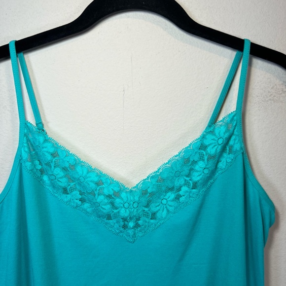 Lace Trim Cami Top Aqua Sleeveless Tank Top Whimsical Babydoll Aqua Womens Large - Picture 2 of 8